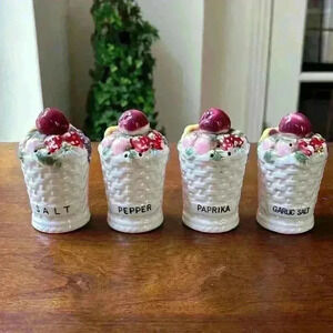 Vintage 60’s Tilso Hand Painted From Japan Seasoning Shakers Basket Weave